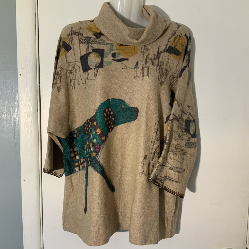 Inoah Wonder Molly 3/4 Sleeve Turtleneck Wearable Art Colorful Printed Tunic S